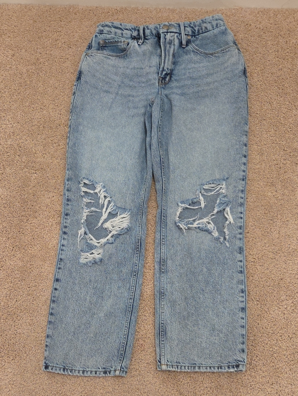 Good American Light Blue Mid-Rise Distressed Denim Jeans Size 6/28 GUC